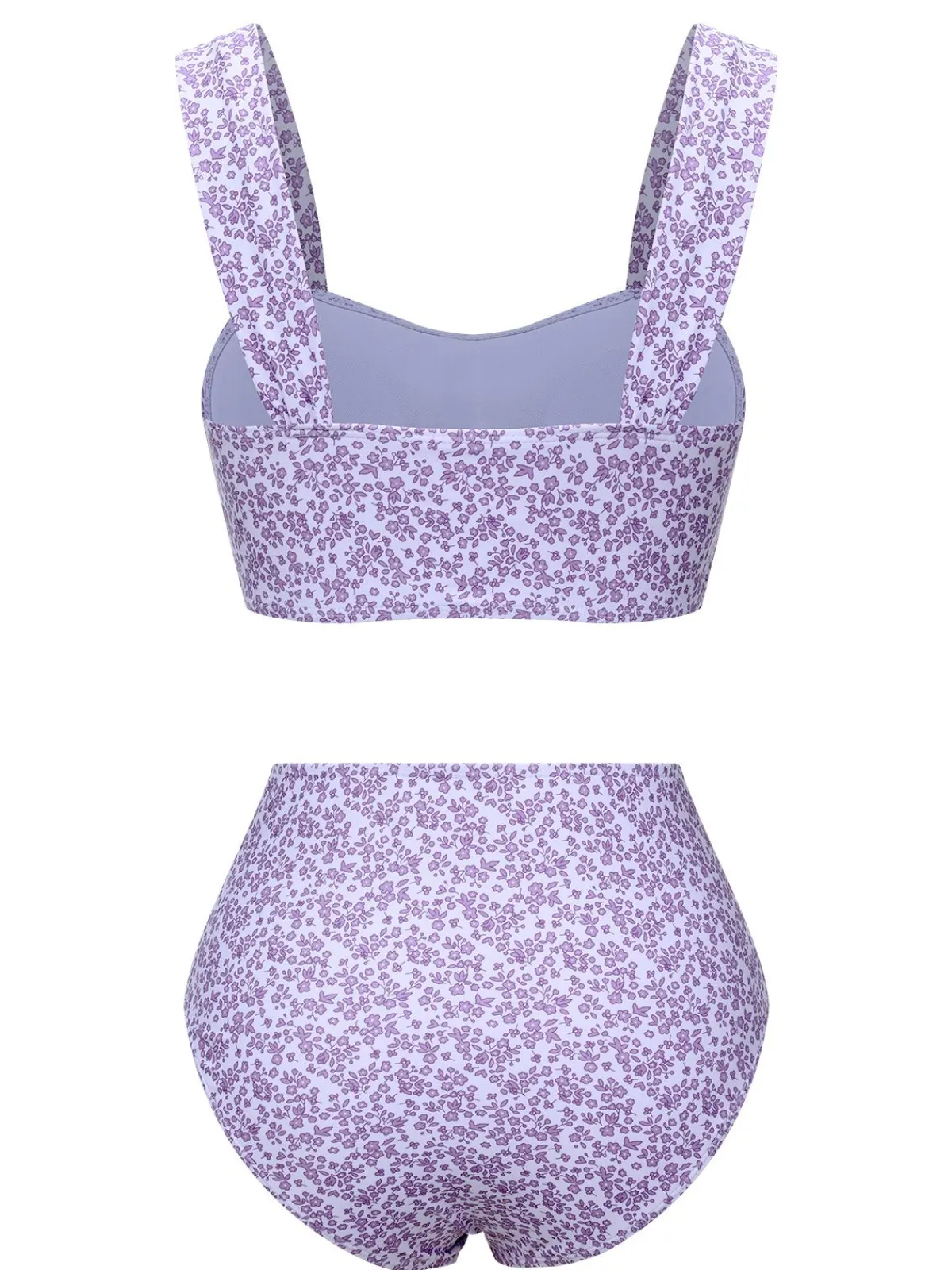 Fashion Retro Stage 1950s Floral Wide Strap Swimsuit Lavender