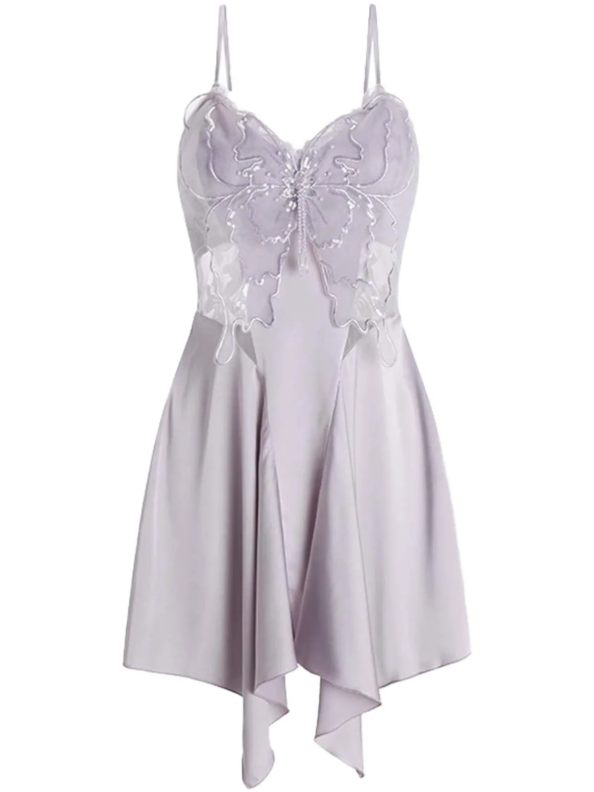 Outlet Retro Stage 1970s Lace Patchwork Stitching Butterfly Nightgown Lavender