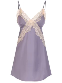 Best Retro Stage 1940s Lace Satin Patchwork Nightgown Lavender