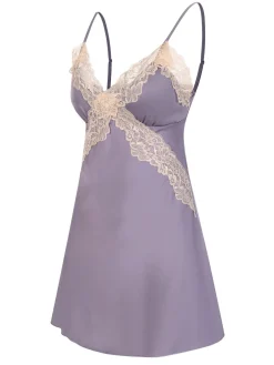 Best Retro Stage 1940s Lace Satin Patchwork Nightgown Lavender