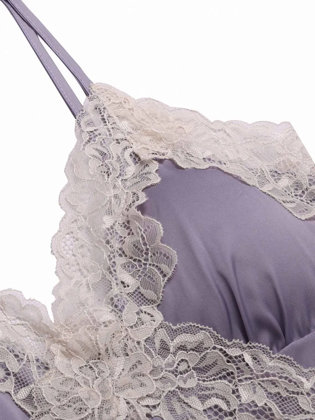 Best Retro Stage 1940s Lace Satin Patchwork Nightgown Lavender