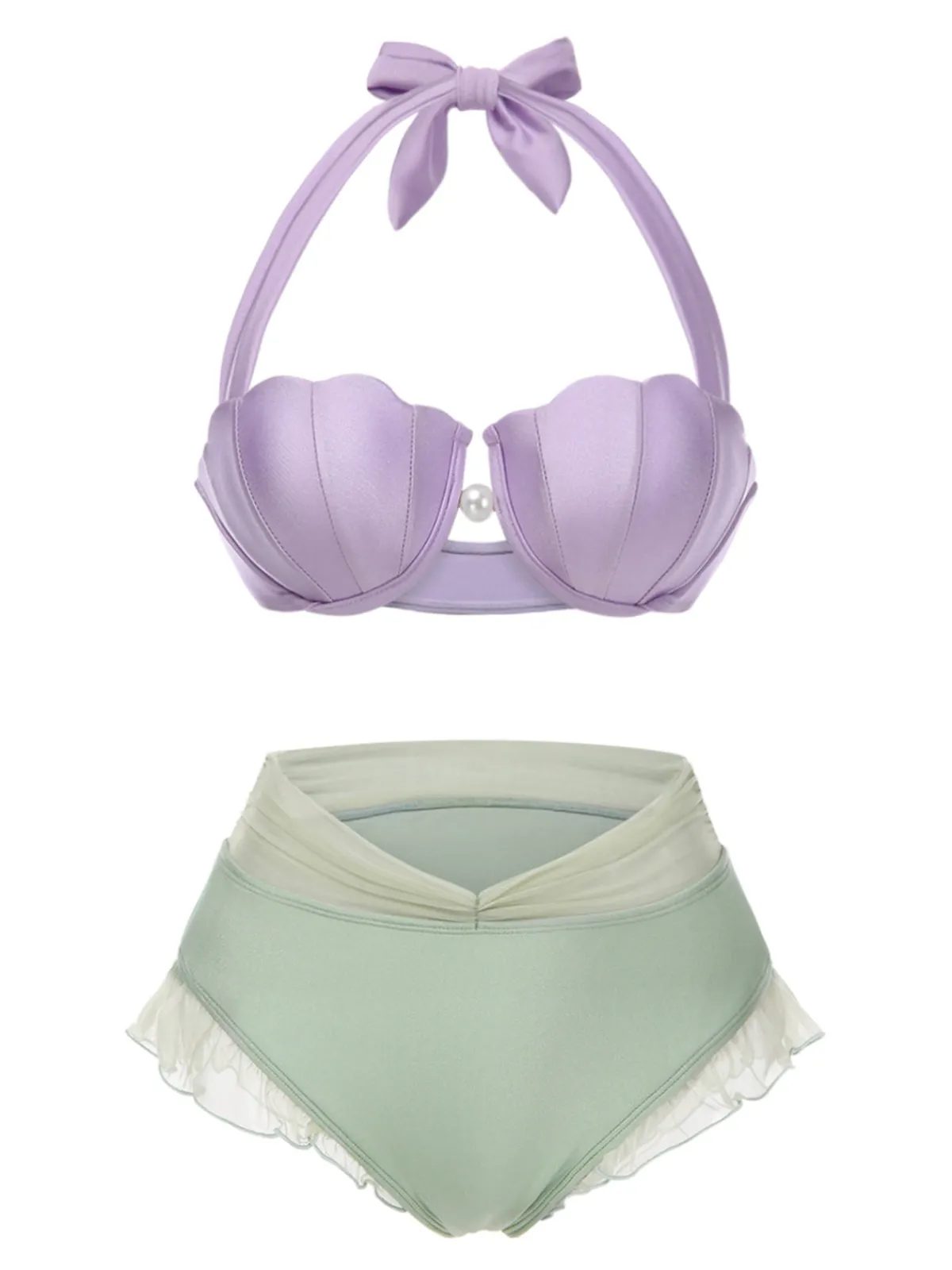 Online Retro Stage Lavender 1970s Mermaid Shell Halter Bikini Set