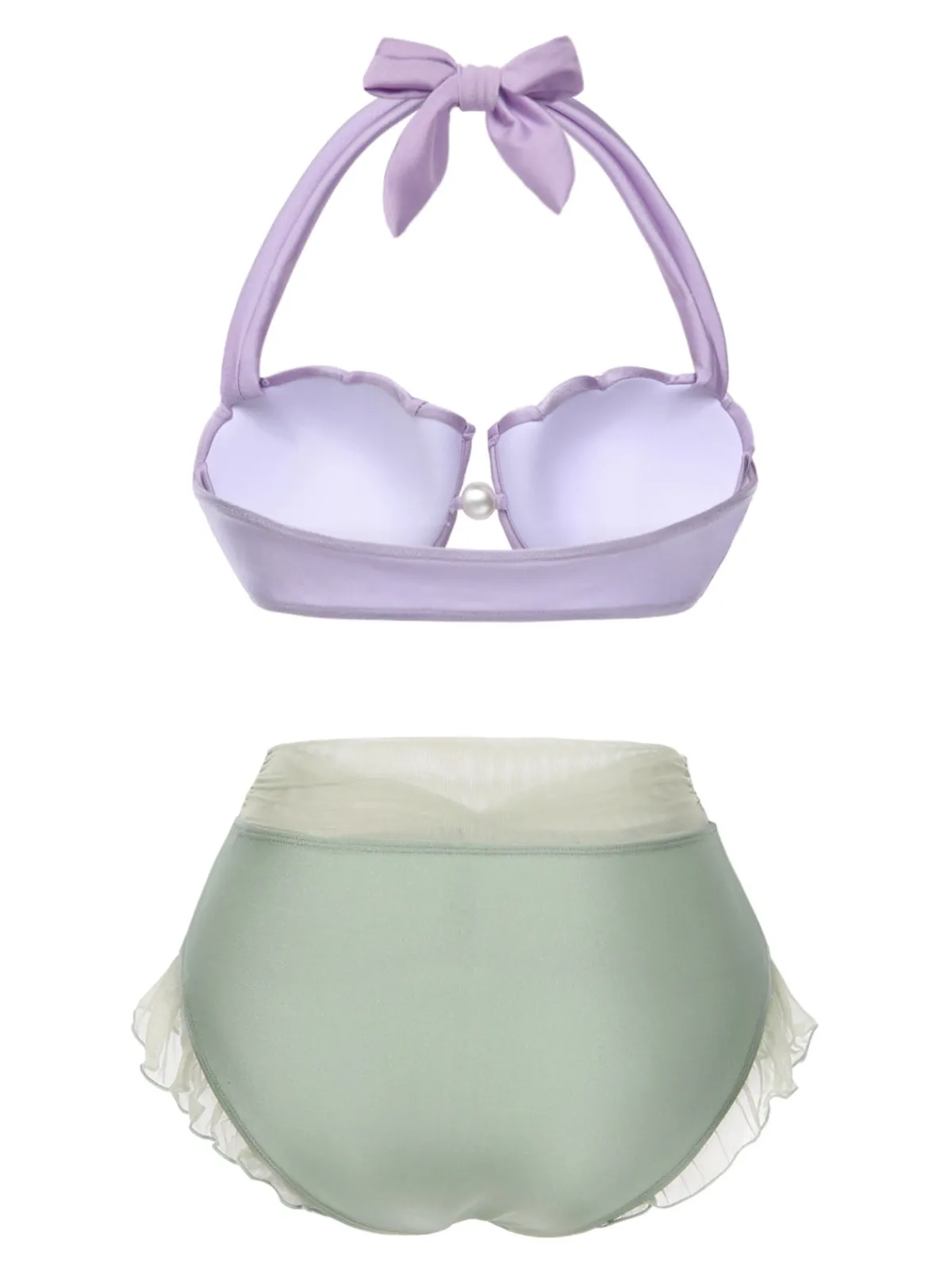 Online Retro Stage Lavender 1970s Mermaid Shell Halter Bikini Set