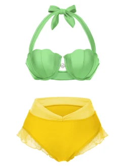 Online Retro Stage Lavender 1970s Mermaid Shell Halter Bikini Set
