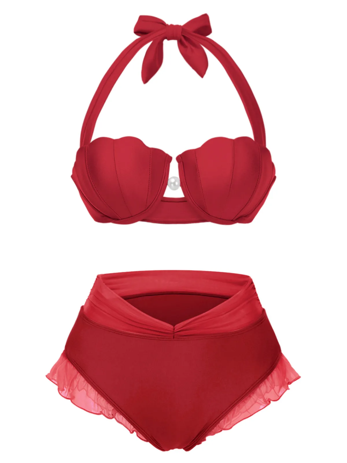 Online Retro Stage Lavender 1970s Mermaid Shell Halter Bikini Set