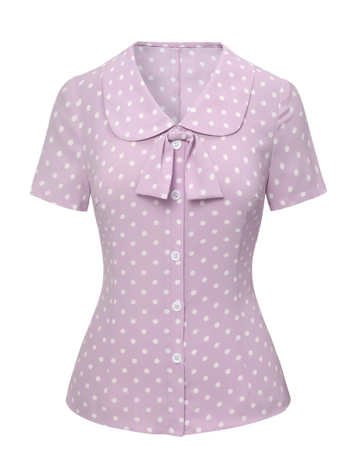 Online Retro Stage 1940s Polka Dots Lapel Blouse Lavender