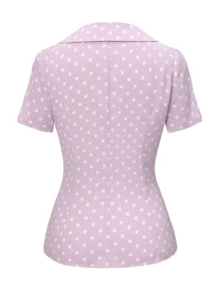 Online Retro Stage 1940s Polka Dots Lapel Blouse Lavender
