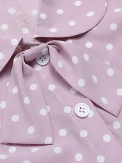 Online Retro Stage 1940s Polka Dots Lapel Blouse Lavender