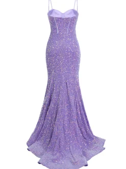 Outlet Retro Stage 1920s Sequined Corset Mermaid Dress Lavender
