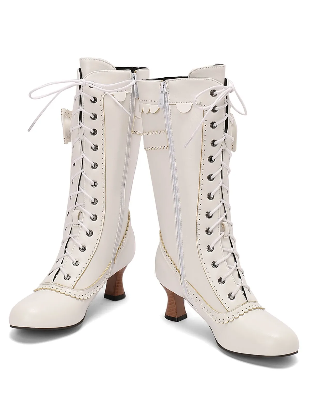 Best Retro Stage Leather Bow Lace-Up Calf High Boots