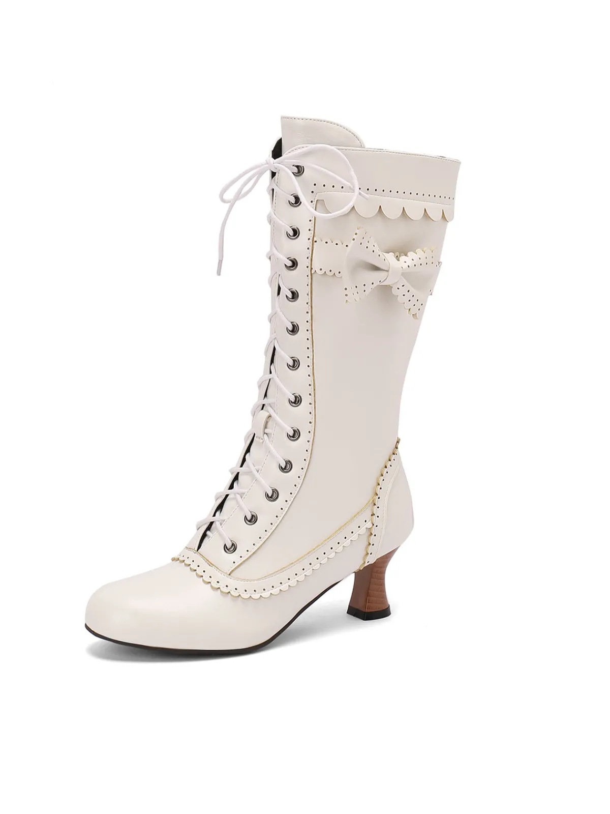 Best Retro Stage Leather Bow Lace-Up Calf High Boots