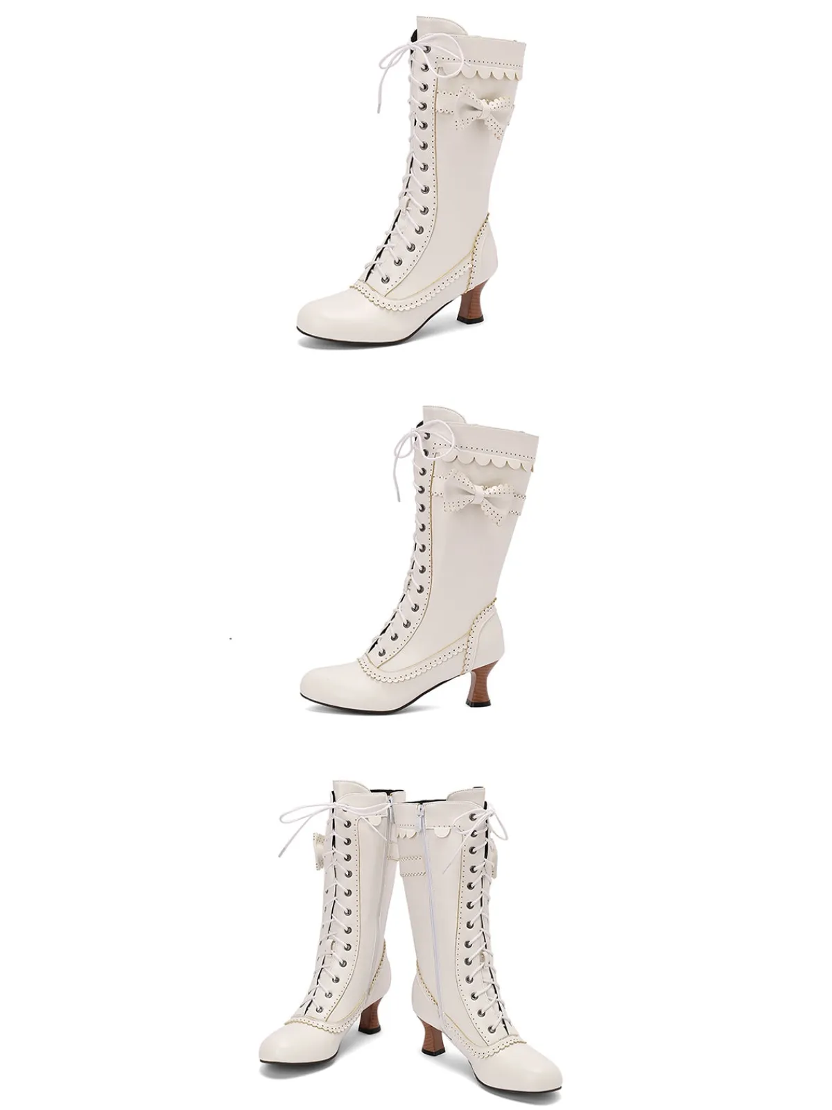 Best Retro Stage Leather Bow Lace-Up Calf High Boots