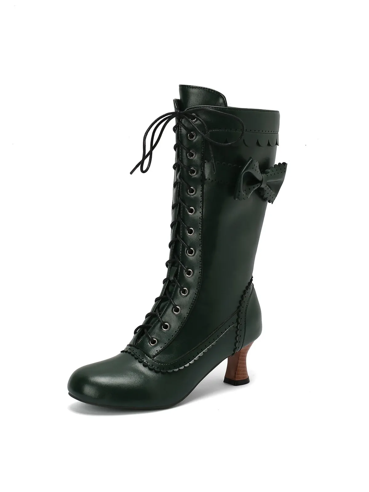 Best Retro Stage Leather Bow Lace-Up Calf High Boots
