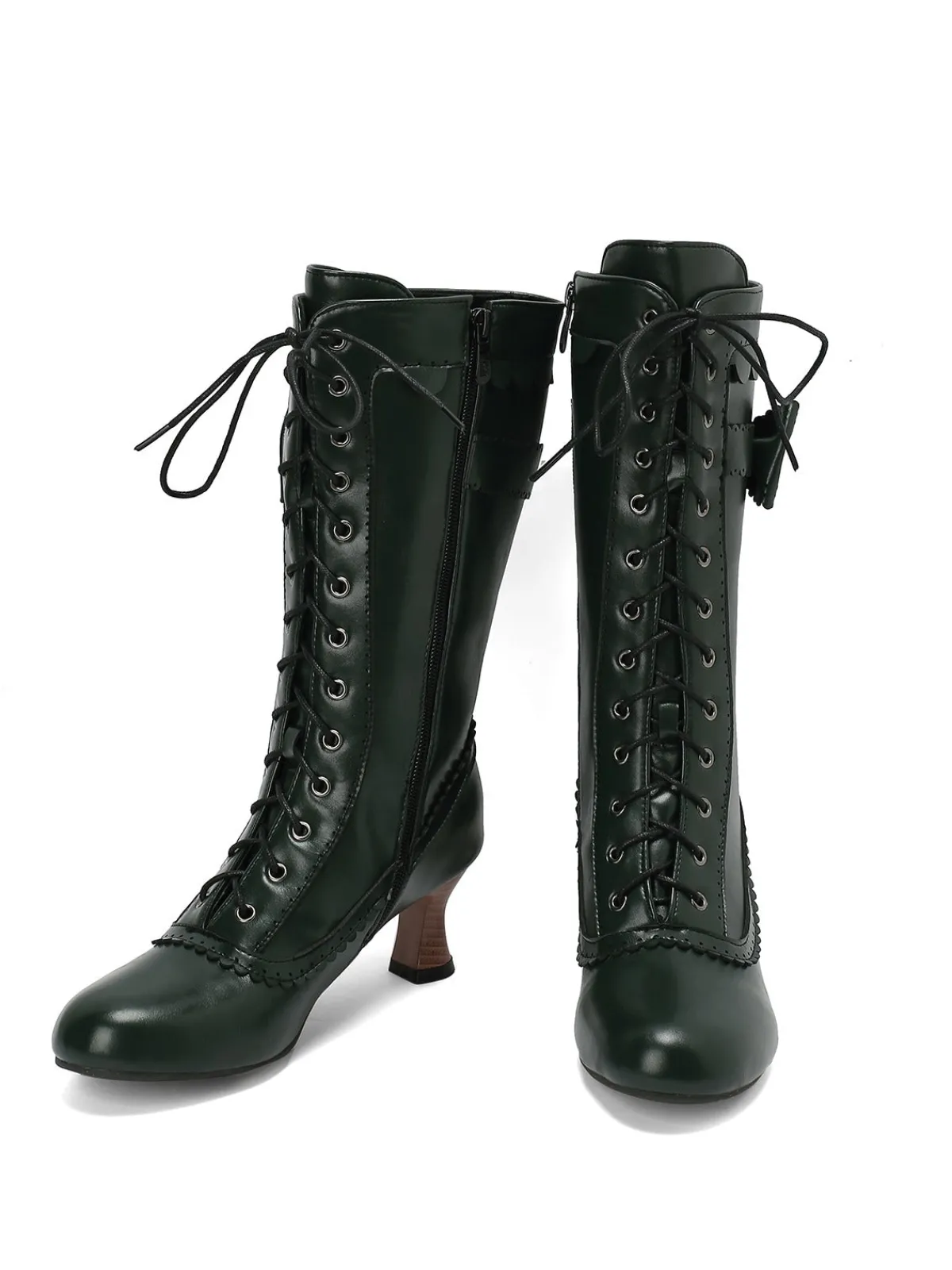 Best Retro Stage Leather Bow Lace-Up Calf High Boots