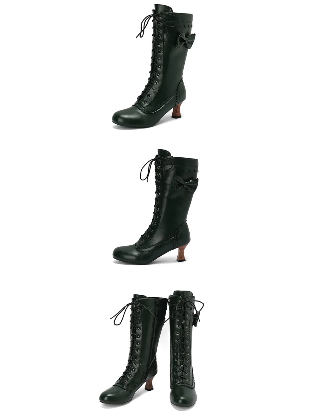 Best Retro Stage Leather Bow Lace-Up Calf High Boots