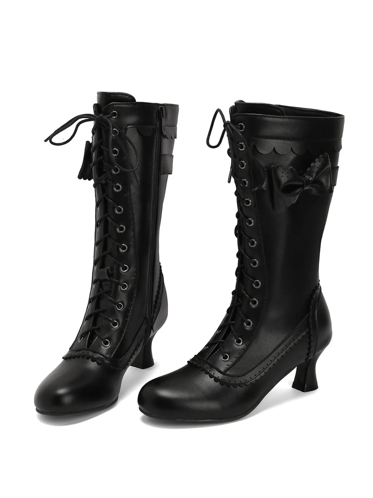 Best Retro Stage Leather Bow Lace-Up Calf High Boots
