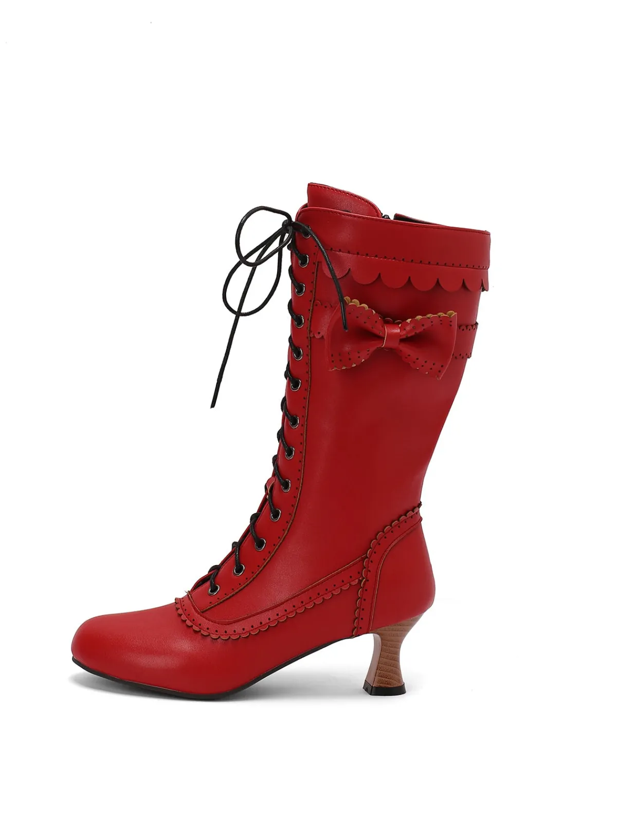 Best Retro Stage Leather Bow Lace-Up Calf High Boots