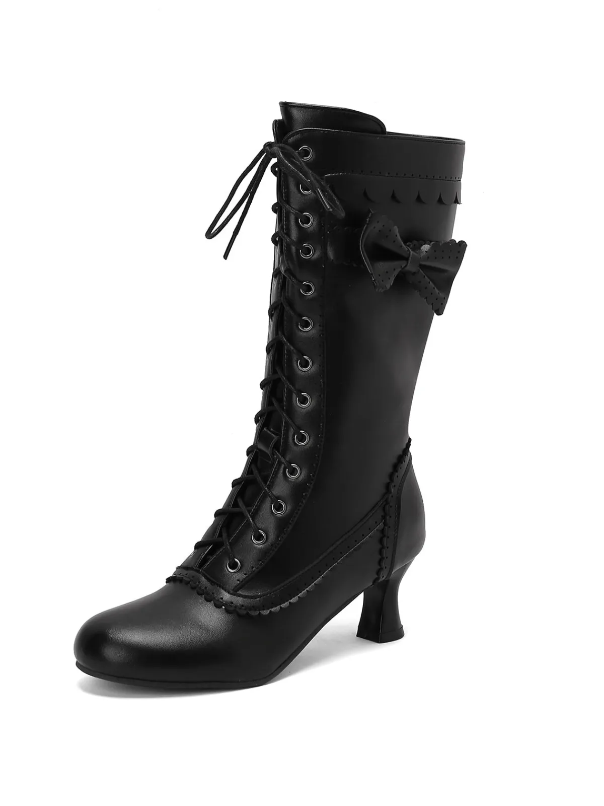 Best Retro Stage Leather Bow Lace-Up Calf High Boots