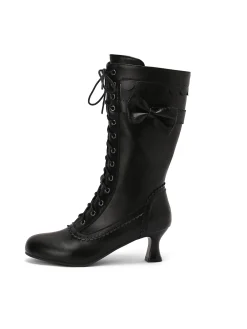 Best Retro Stage Leather Bow Lace-Up Calf High Boots