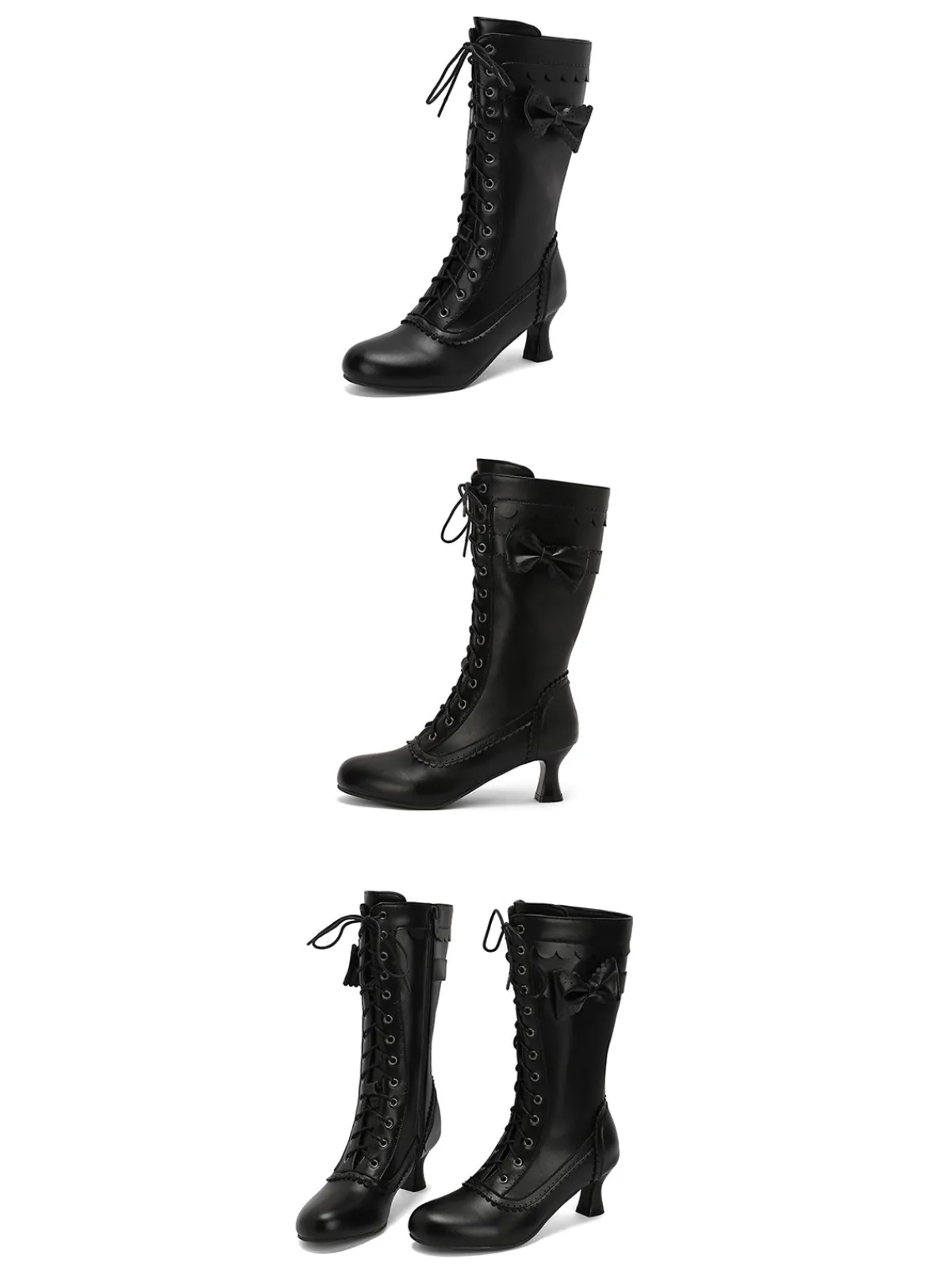 Best Retro Stage Leather Bow Lace-Up Calf High Boots