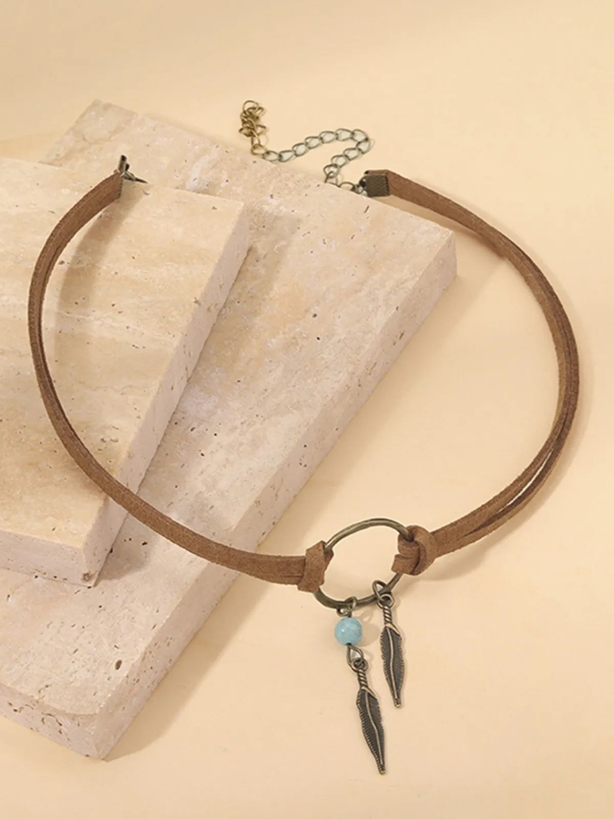Best Retro Stage Leather Choker & Feather Dreamcatcher Tassel Earrings Set