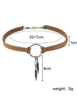 Best Retro Stage Leather Choker & Feather Dreamcatcher Tassel Earrings Set