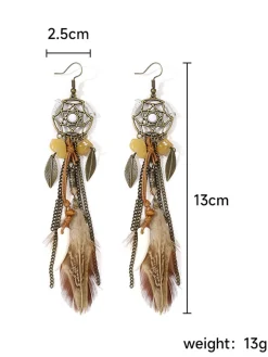Best Retro Stage Leather Choker & Feather Dreamcatcher Tassel Earrings Set