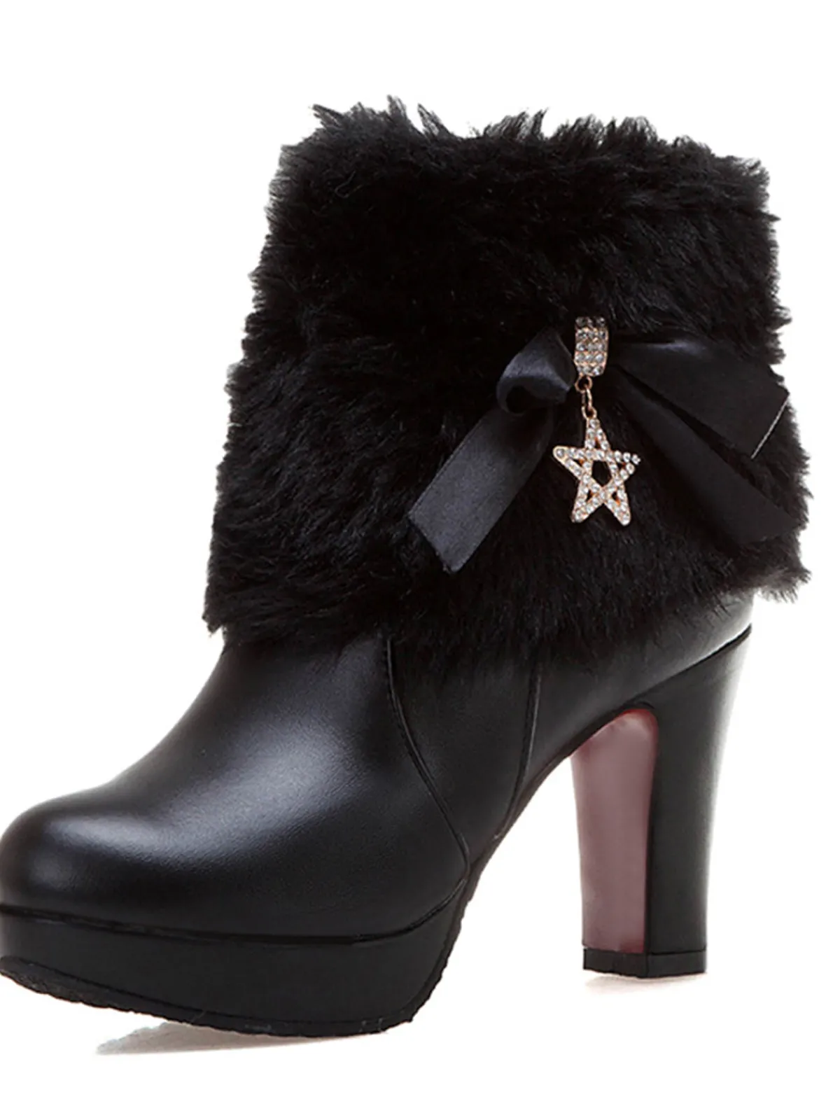 Outlet Retro Stage Leather Rhinestone Fur Patchwork High Boots