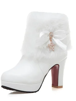 Outlet Retro Stage Leather Rhinestone Fur Patchwork High Boots