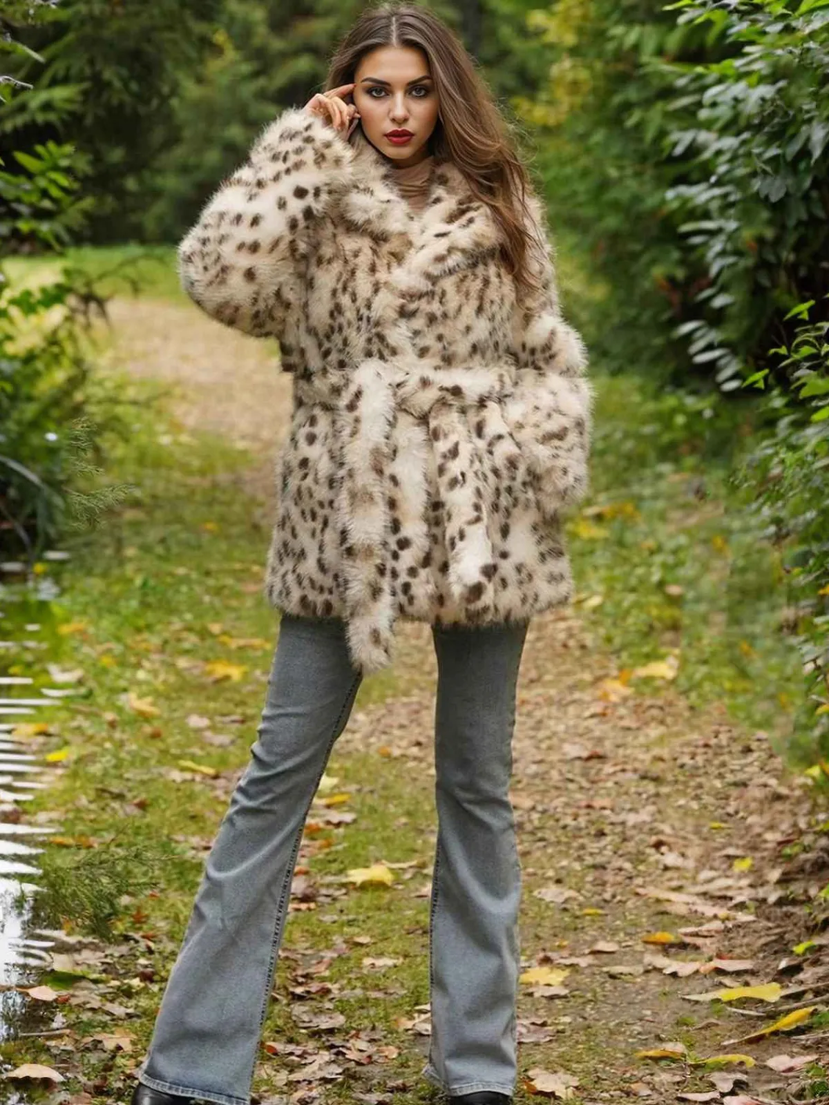 Discount Retro Stage 1940s Imitation Fur Coat With Belt Leopard