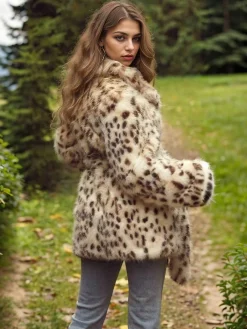 Discount Retro Stage 1940s Imitation Fur Coat With Belt Leopard