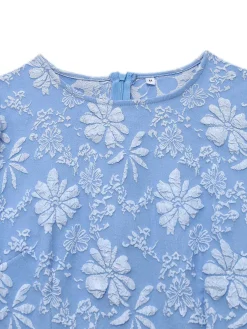 New Retro Stage 1930s Daisy Puff Sleeve Dress Light Blue