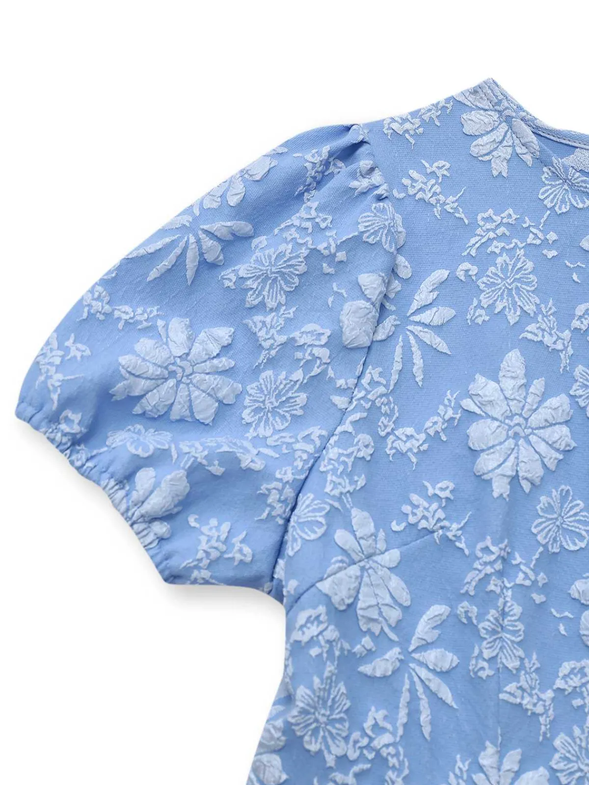New Retro Stage 1930s Daisy Puff Sleeve Dress Light Blue