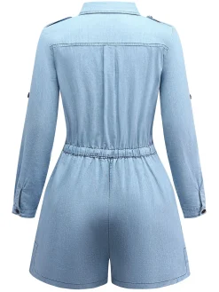 Best Retro Stage 1950s Denim Button Lapel Romper Light Blue