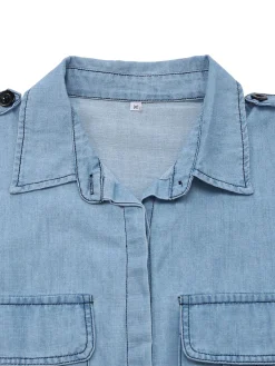 Best Retro Stage 1950s Denim Button Lapel Romper Light Blue