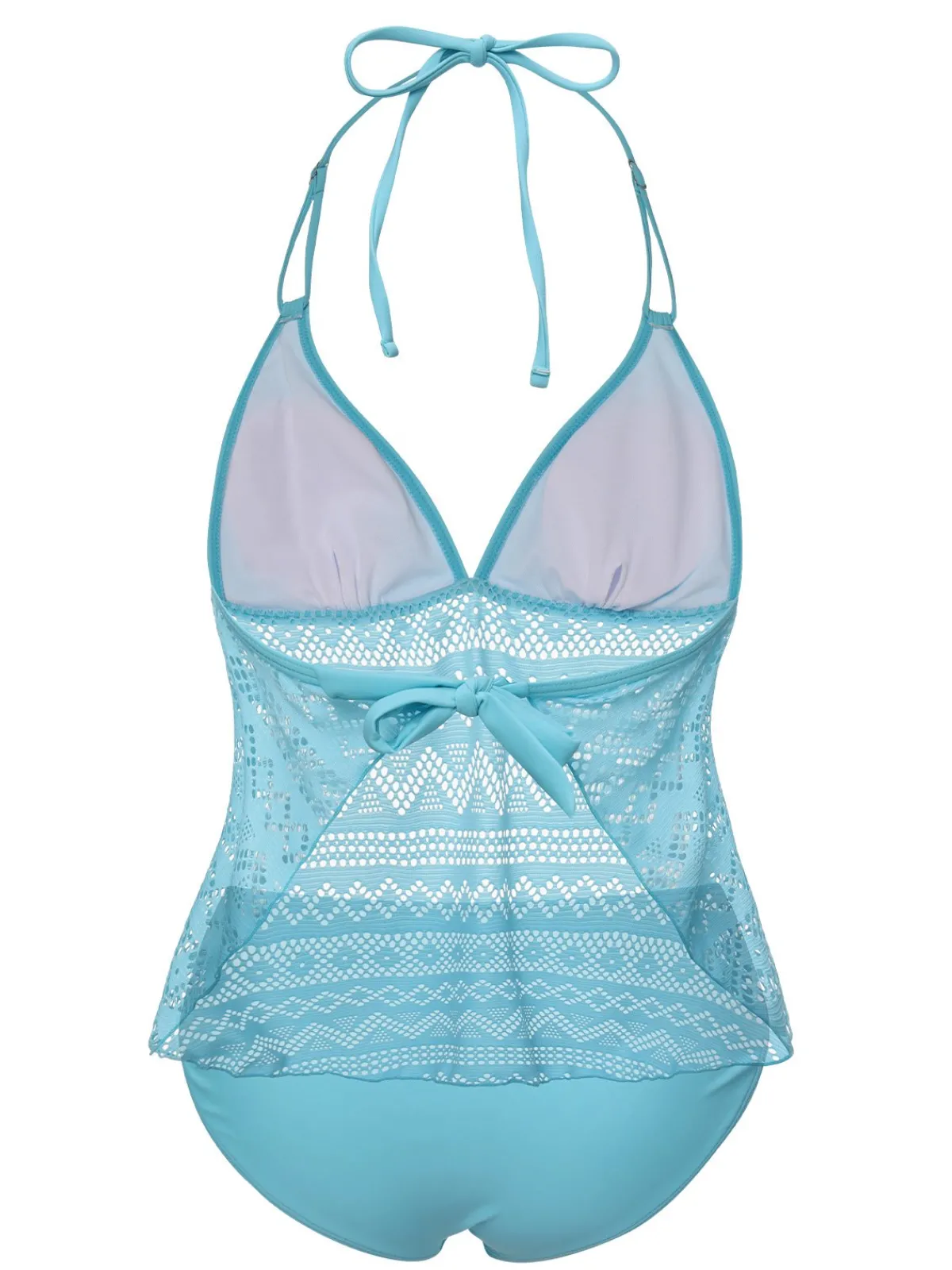 New Retro Stage 1930s Lace Hollow Halter Swimsuit Light Blue