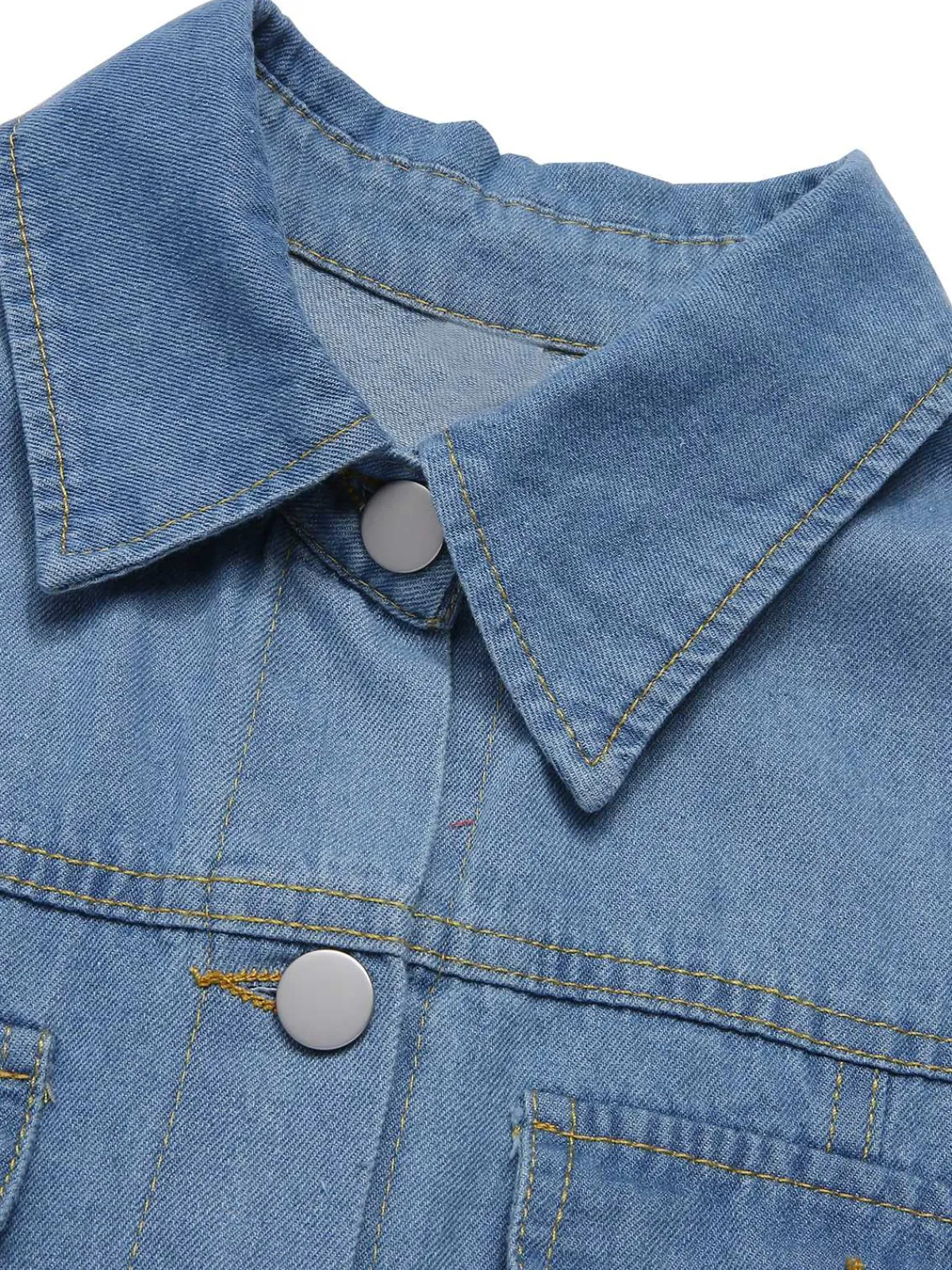 Clearance Retro Stage 1940s Lapel Denim Belted Dress Light Blue
