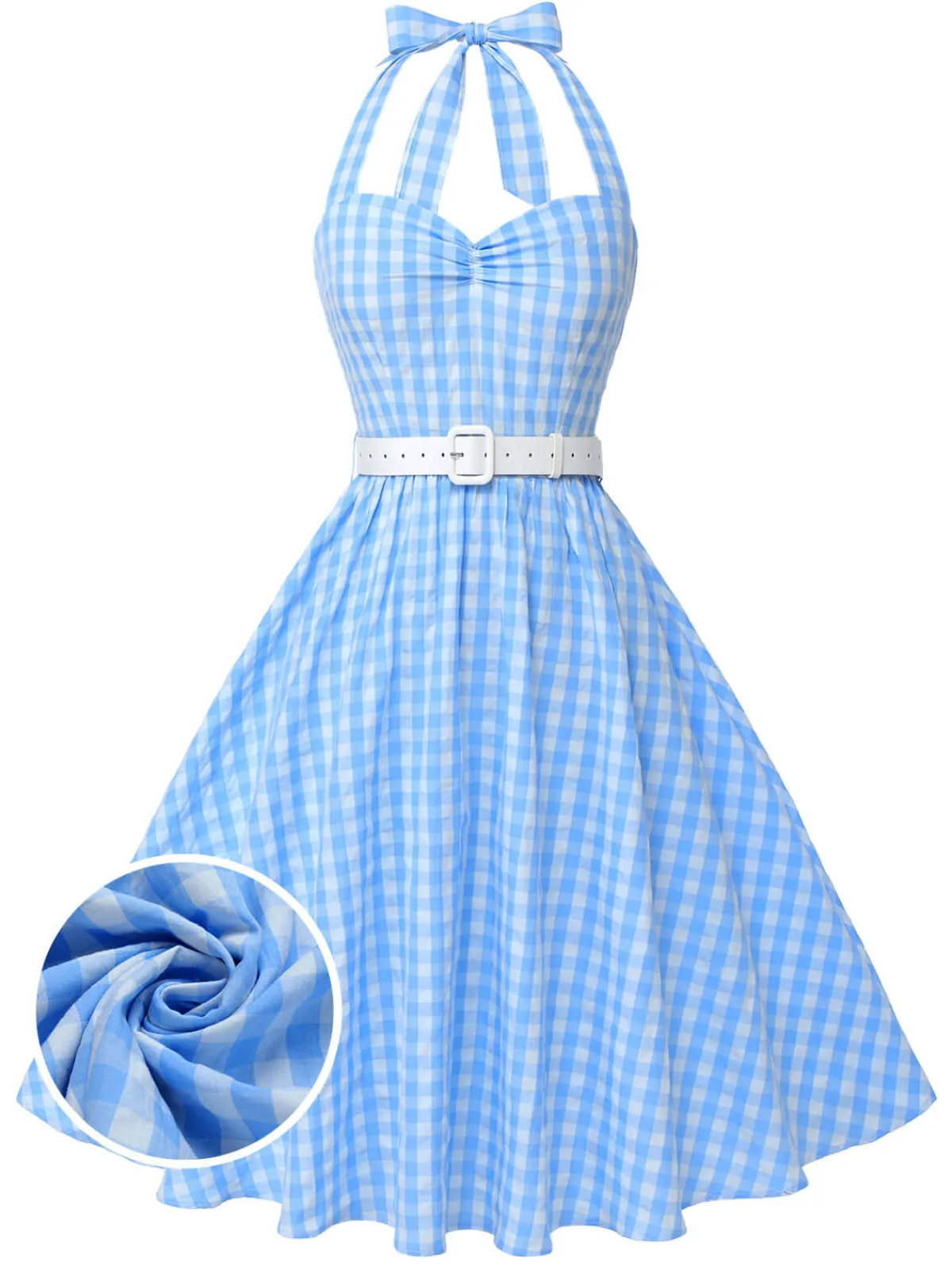 Sale Retro Stage Light 1950s Plaid Halter Swing Dress Blue