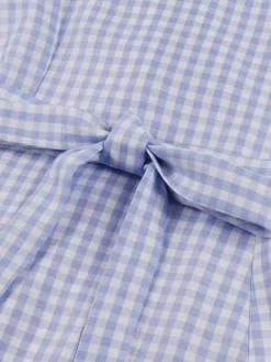 Fashion Retro Stage 1940s Plaid Lapel Sleeveless Dress Light Blue