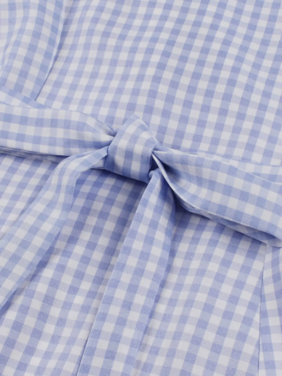 Fashion Retro Stage 1940s Plaid Lapel Sleeveless Dress Light Blue