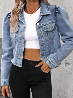 Best Retro Stage 1970s Short Denim Jacket Light Blue