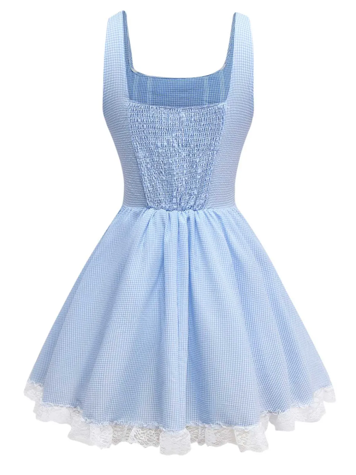 Hot Retro Stage 1950s Slip Gingham Lace Dress Light Blue