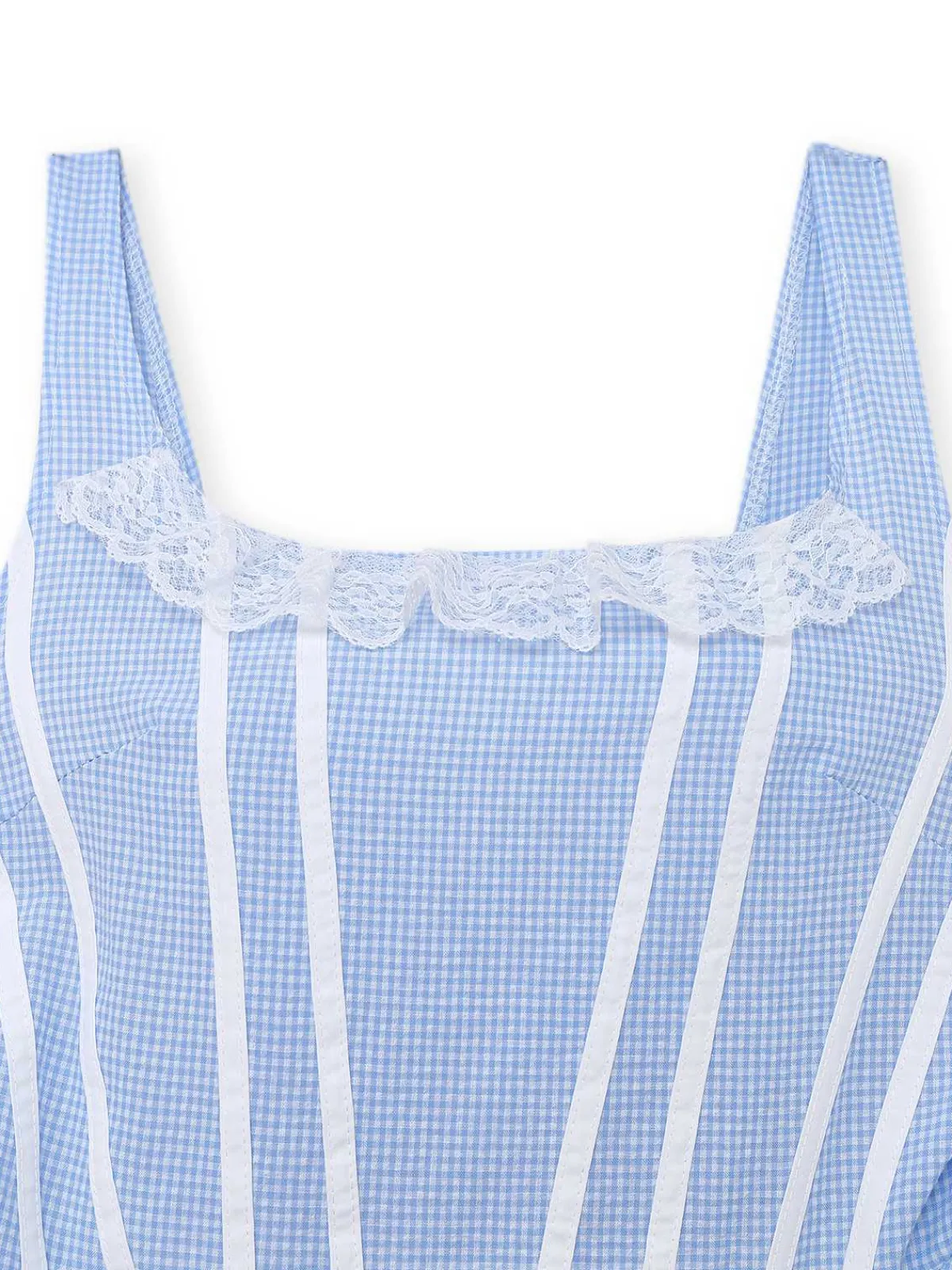 Hot Retro Stage 1950s Slip Gingham Lace Dress Light Blue