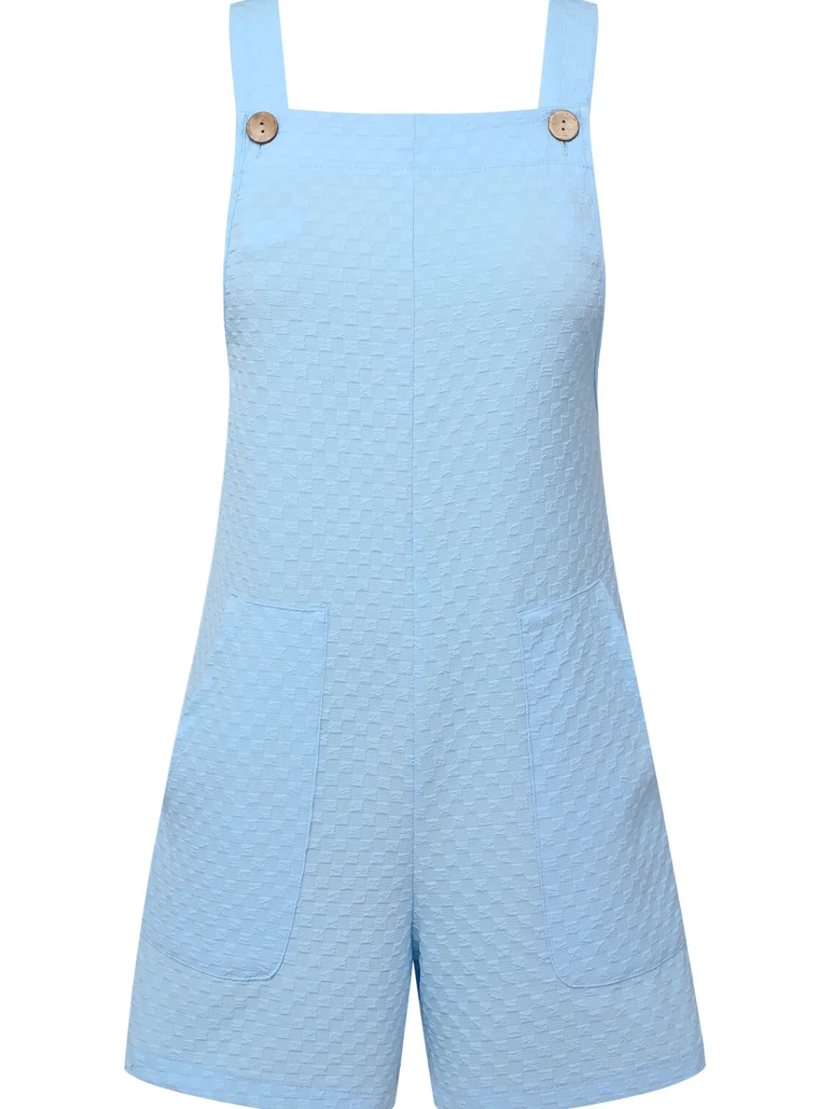 Clearance Retro Stage 1950s Solid Checkerboard Textured Romper Light Blue
