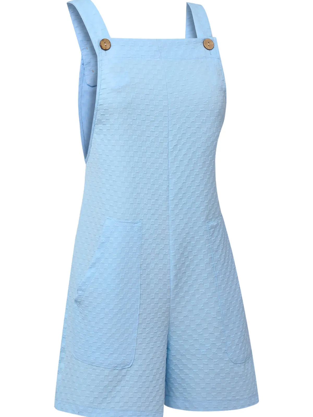 Clearance Retro Stage 1950s Solid Checkerboard Textured Romper Light Blue
