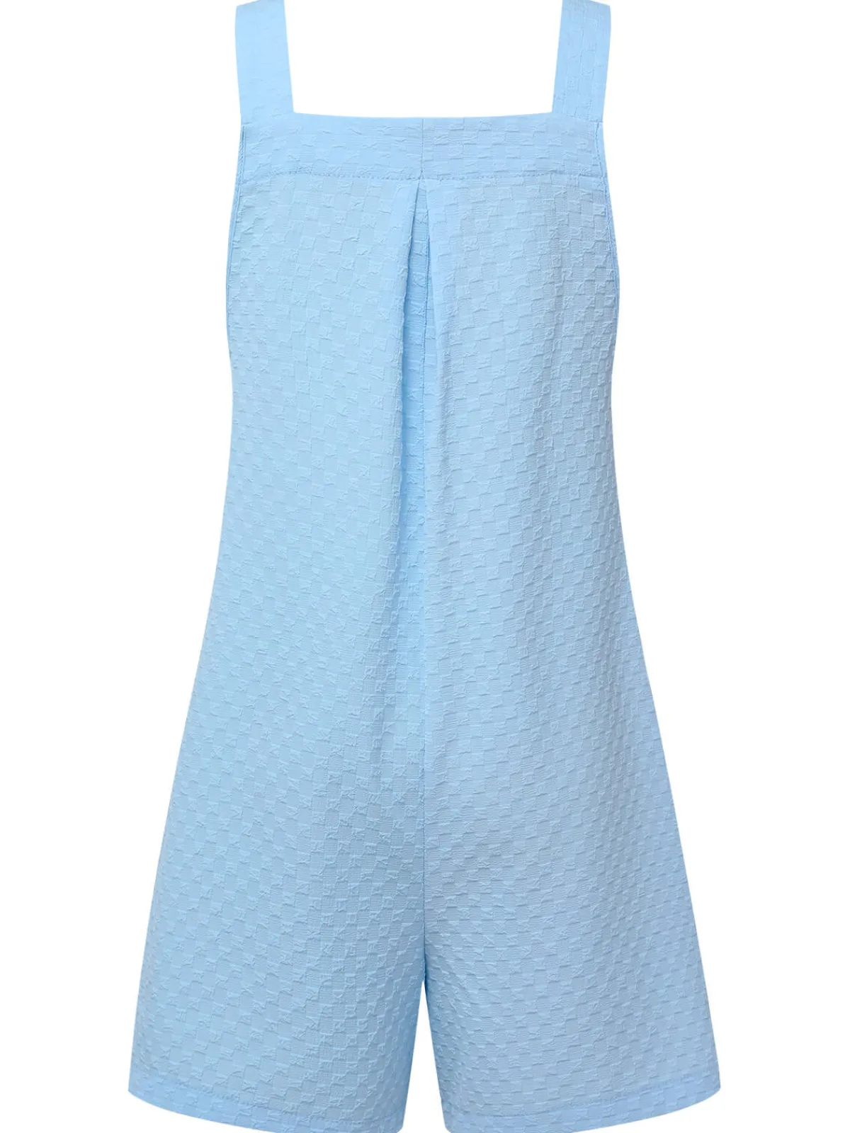 Clearance Retro Stage 1950s Solid Checkerboard Textured Romper Light Blue