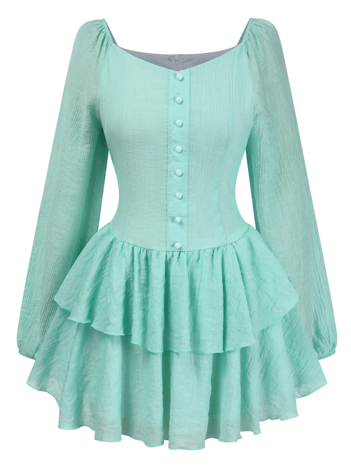 Discount Retro Stage 1960s Solid Layered Hem Chiffon Dress Light Blue