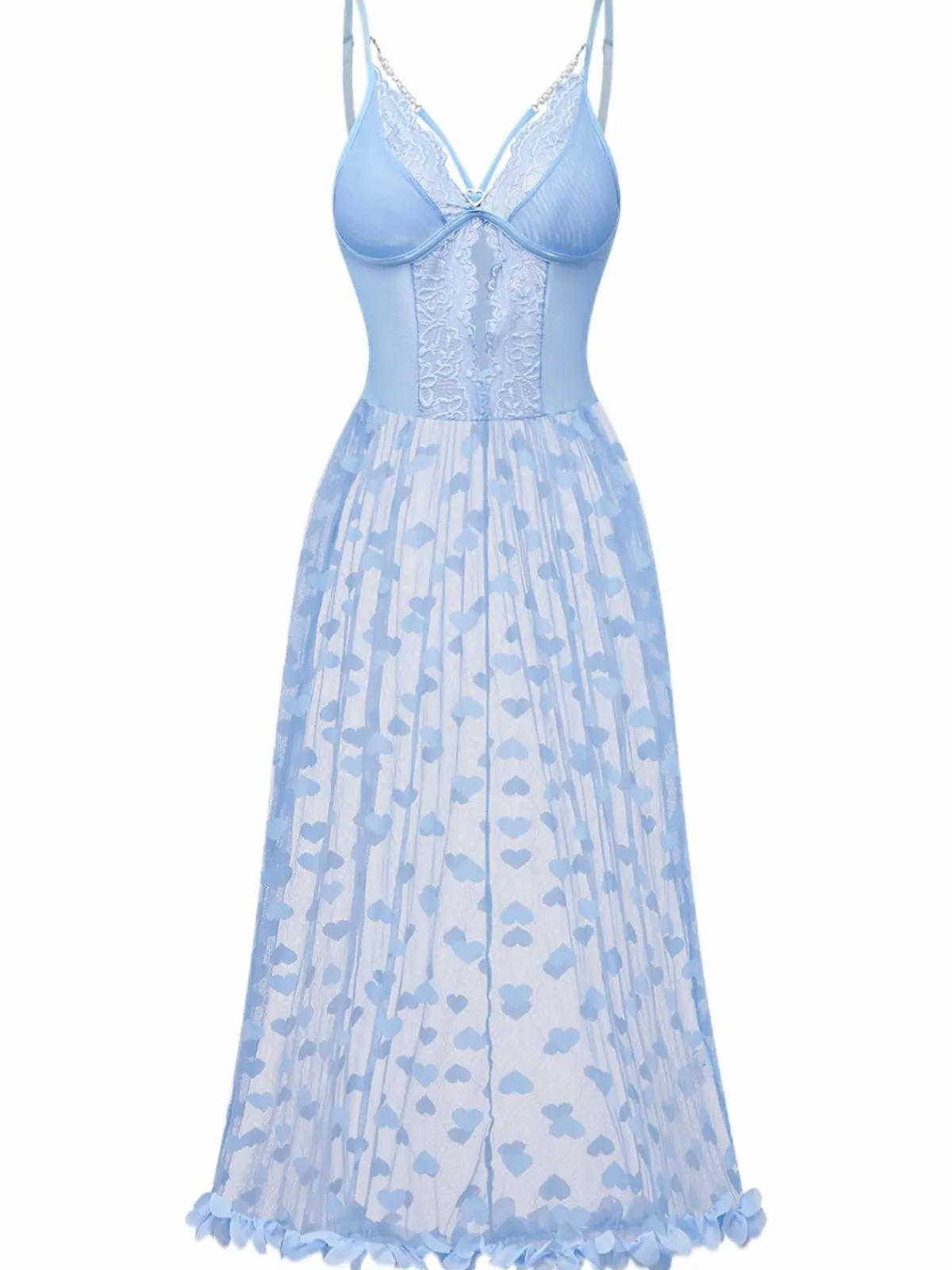 Outlet Retro Stage Light Blue 1930s Strap Lace Heart Nightgown
