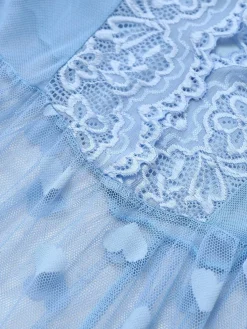 Outlet Retro Stage Light Blue 1930s Strap Lace Heart Nightgown