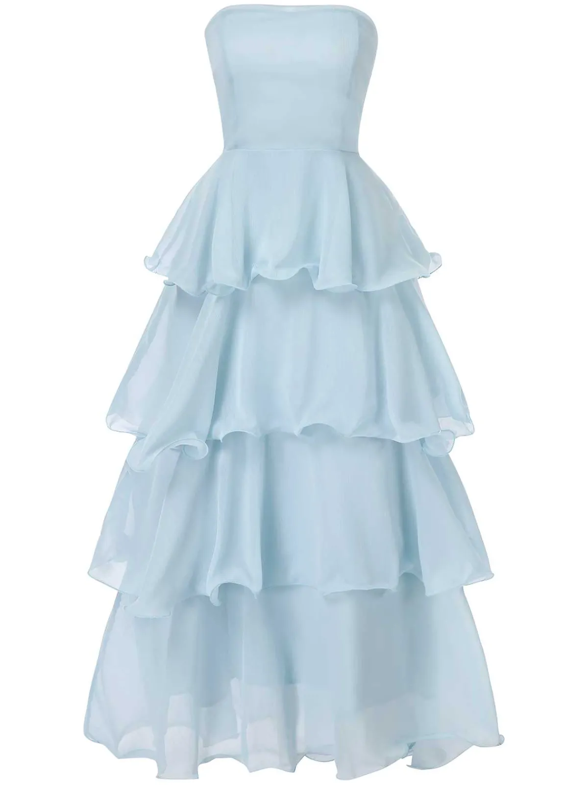 Outlet Retro Stage 1970s Strapless Layered Ruffles Dress Light Blue